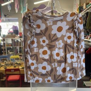 Little Sleepies Floral Ruffle Sleeve Top - Brown and White